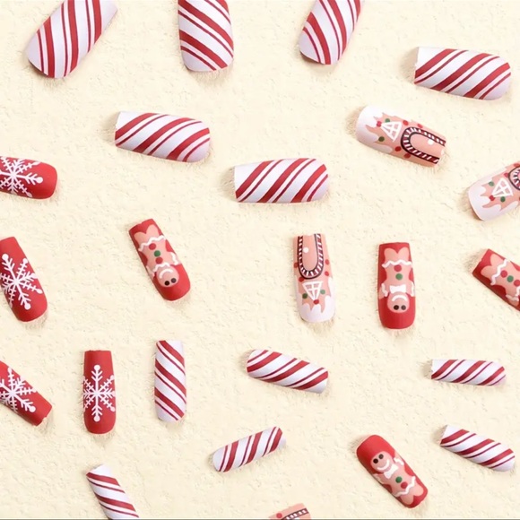 Press-On Nails, NIB, Red, White & Brown, ALMOND SHAPE,💅 - Picture 7 of 8